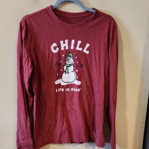 Life is Good ' Red Snowman Long Sleeve Shirt small